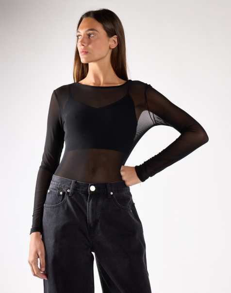 Glamorous Sheer mesh long sleeve bodysuit in black mesh - view 1