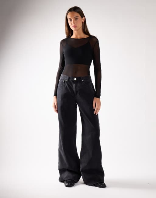 Glamorous Sheer mesh long sleeve bodysuit in black mesh, 2 of 4