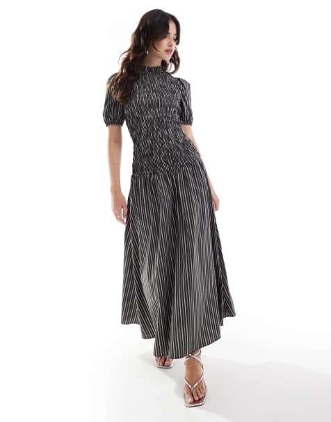 Glamorous Shirred bodice maxi dress in brown white stripe - view 1