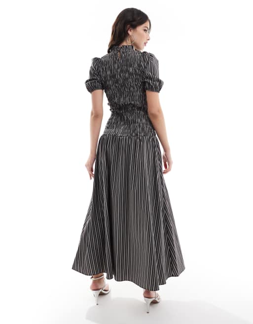 Glamorous shirred bodice maxi dress in brown white stripe, 4 of 4