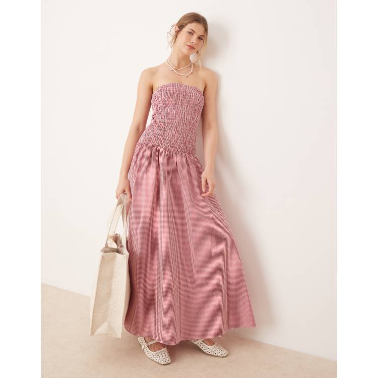 Glamorous shirred drop waist maxi dress in red gingham | ASOS