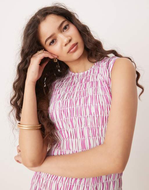 Glamorous shirred drop waist mini dress in pink stripe, 2 of 4