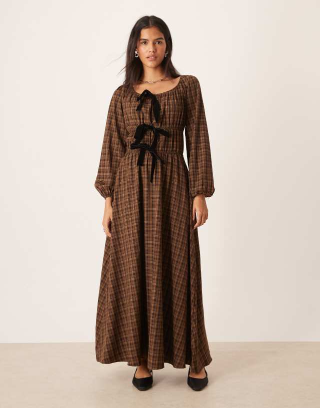 brown and black maxi dress Glamorous shirred with front ties in plaid Forever 21 Blue White everyday shirt and perfect for warm Tamanho:XXS