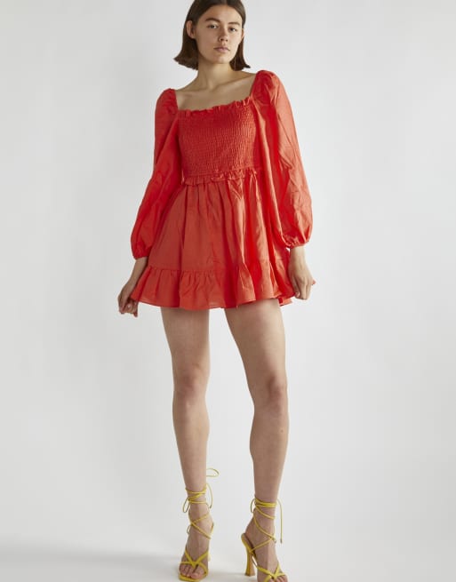 Glamorous Shirred mini dress in coral, 2 of 3