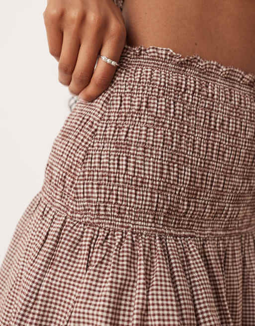Glamorous shirred mini skirt in brown plaid - part of a set, 5 of 5