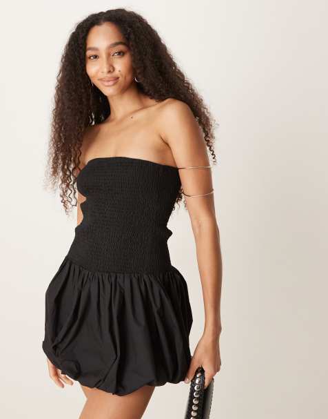 Glamorous Shirred puffball mini dress in black - view 1