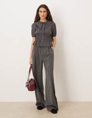 Glamorous Shirred Ruched Blouse In Gray