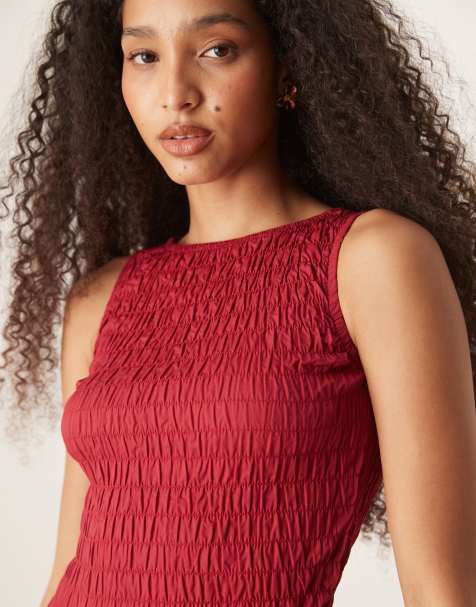 Glamorous shirred ruffle top in deep red co-ord - view 1