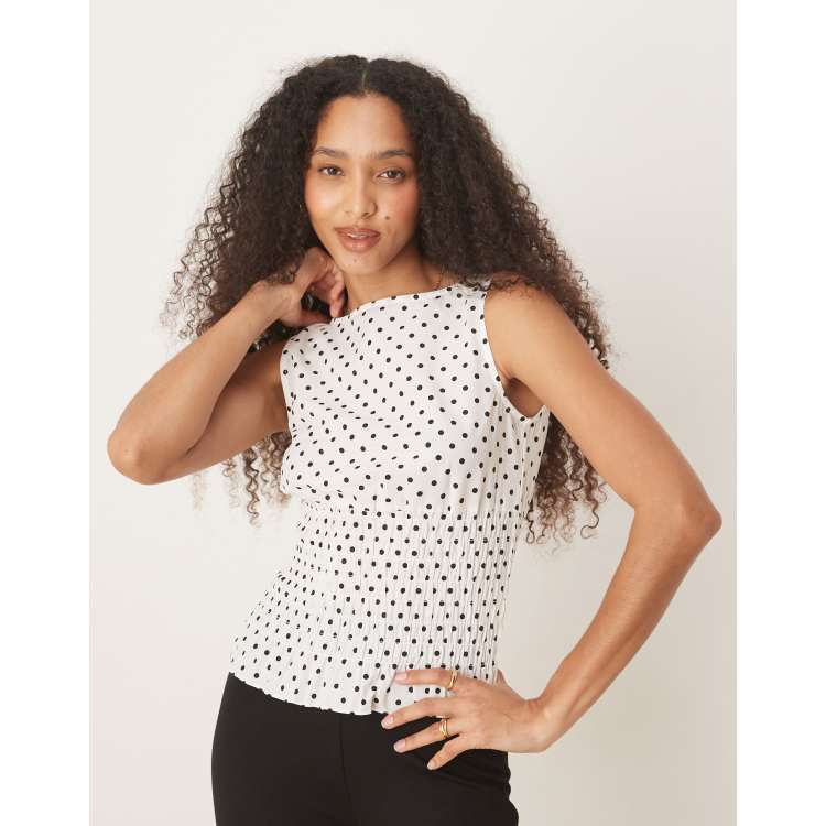 Glamorous shirred ruffle top in polka dot | ASOS