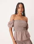 [Glamorous] Glamorous shirred tie front top in brown check (part of a set) 10 Brown check