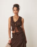 [Glamorous] Glamorous shirred tie front top in brown (part of a set) 14 BROWN