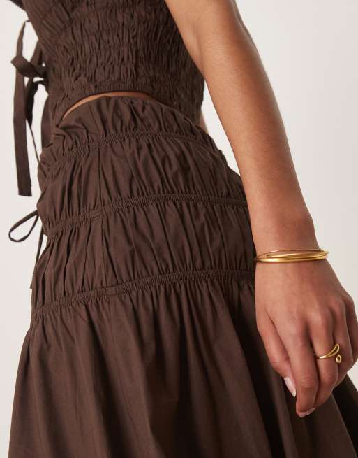 Glamorous shirred waist maxi skirt in brown - part of a set, 2 of 5