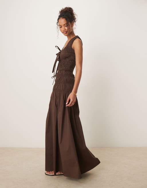 Glamorous shirred waist maxi skirt in brown - part of a set, 3 of 5
