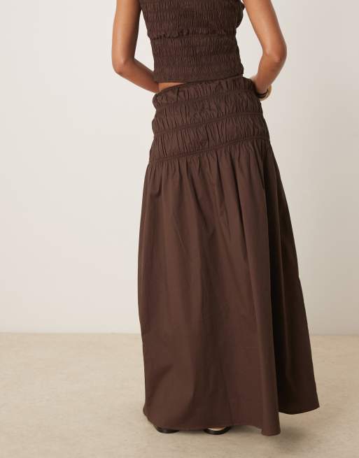 Glamorous shirred waist maxi skirt in brown - part of a set, 4 of 5