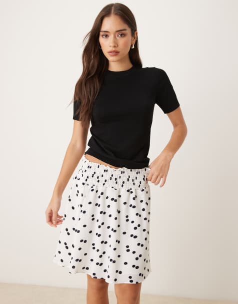 Glamorous Shirred waist mini skirt in white irregular spot