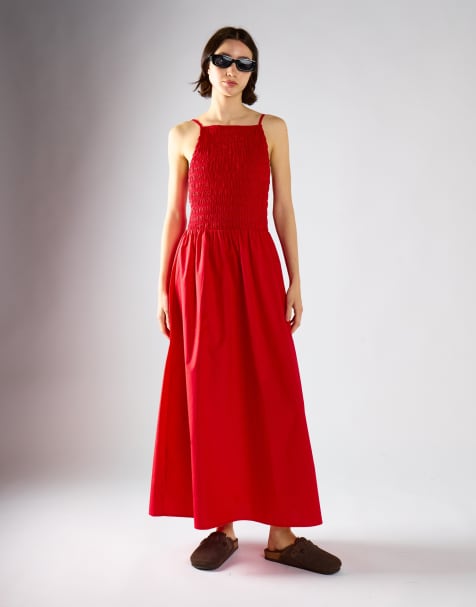 Glamorous Shirring body maxi dress in red - view 1