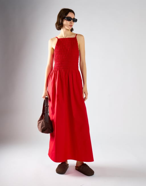 Glamorous Shirring body maxi dress in red, 3 of 4