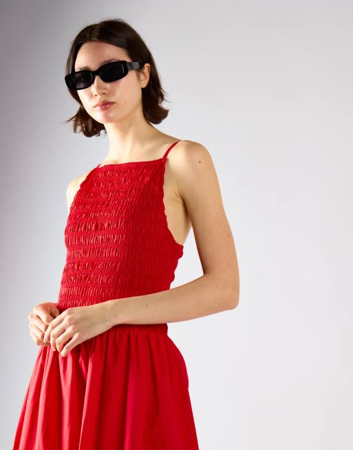 Glamorous Shirring body maxi dress in red, 4 of 4