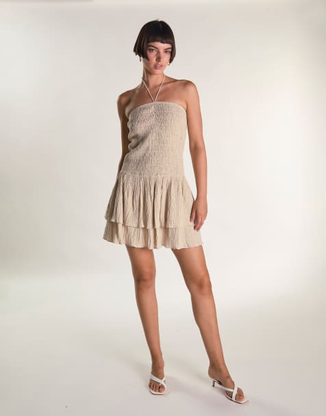 Glamorous Shirring rara mini dress in stone textured - view 1