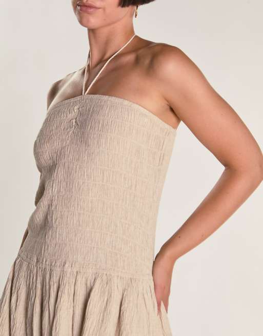 Glamorous Shirring rara mini dress in stone textured, 3 of 4