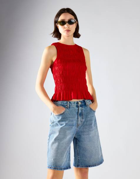 Glamorous Shirring vest top in red - view 1