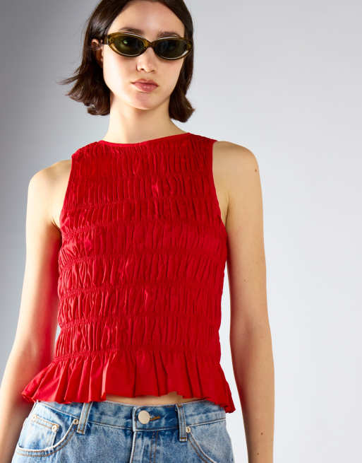 Glamorous Shirring vest top in red, 3 of 4