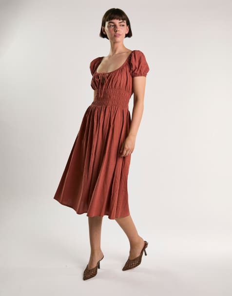 Glamorous Shirring waist midi dress in mid copper - view 1