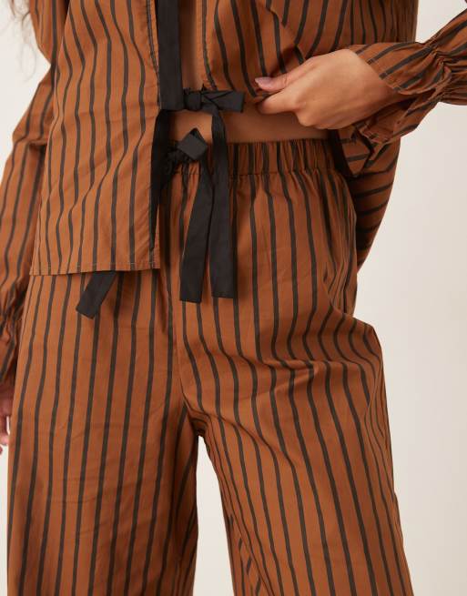 Glamorous shirt and pants pajama set in black brown stripes