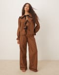 [Glamorous] Glamorous shirt and pants pyjama set in black brown stripe-Multi 12 BROWN BLACK STRIPE