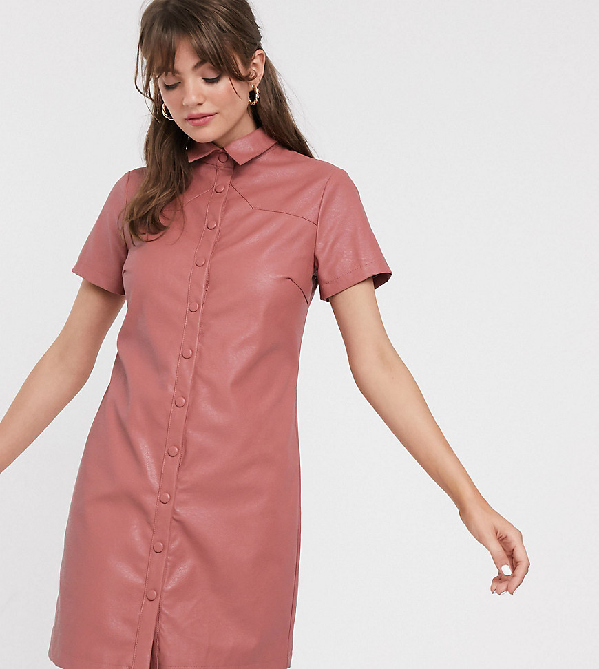 Glamorous Shirt Dress In Soft Faux Leather-pink