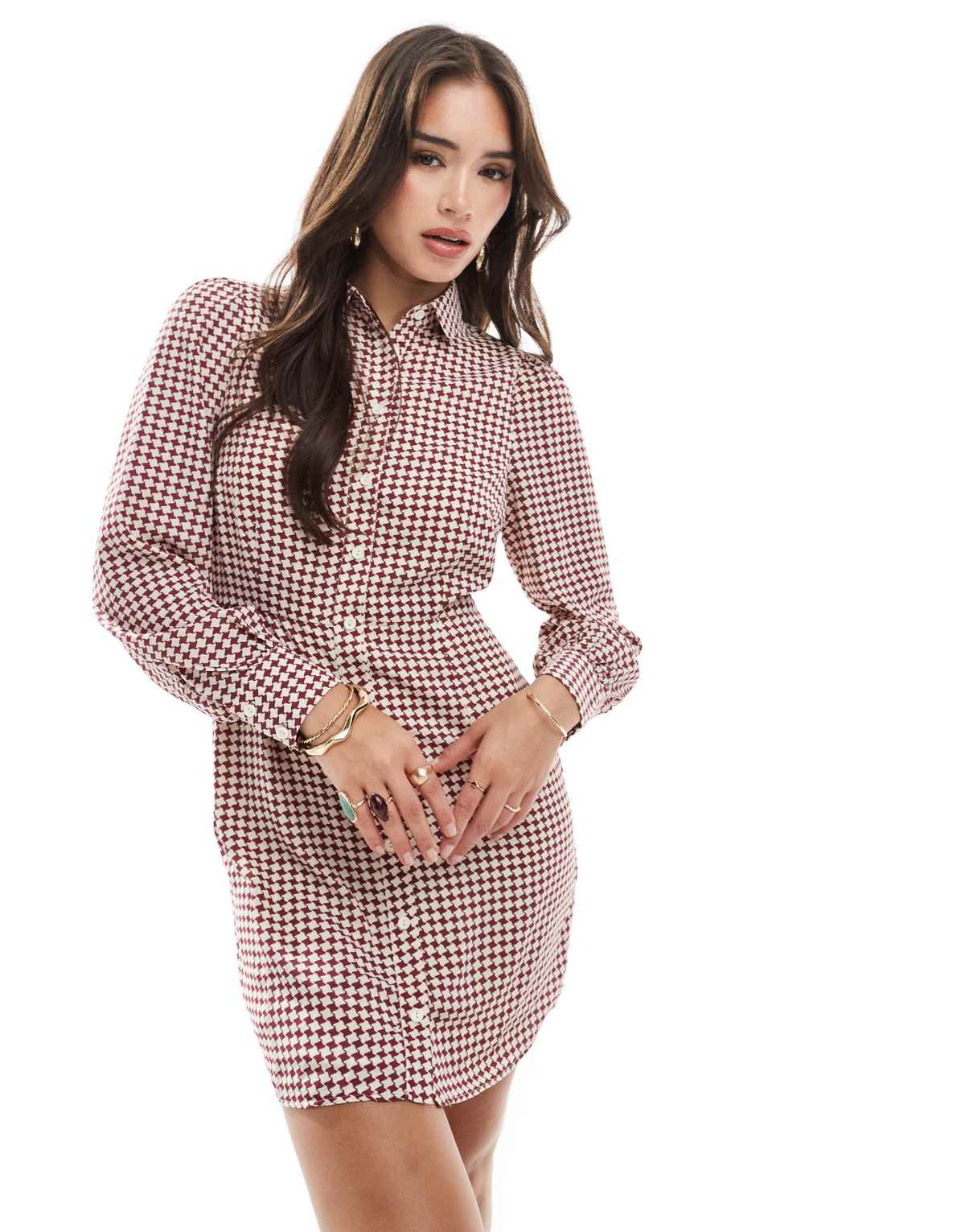 Glamorous Shirt mini dress in burgundy geometric check