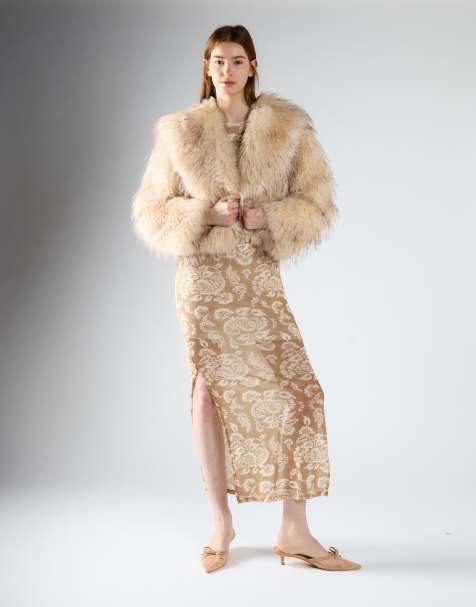 Glamorous Short fur jacket in off white brown - view 1