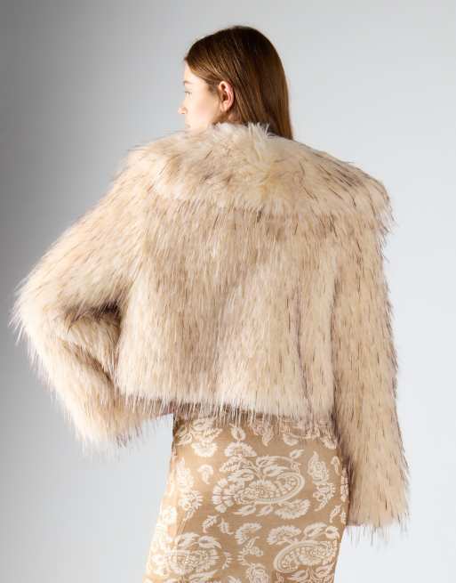 Glamorous Short fur jacket in off white brown, 2 of 4