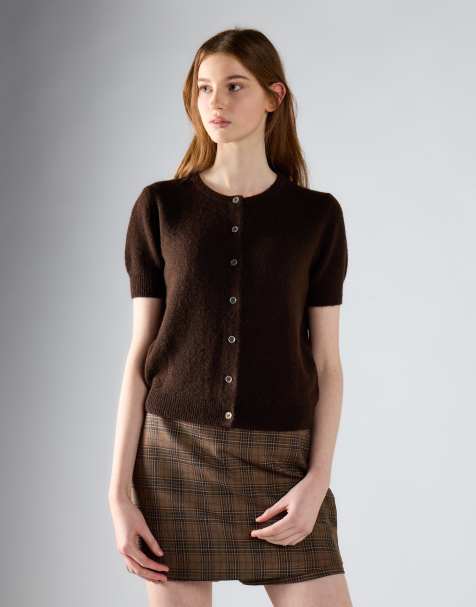 Glamorous Short-sleeve knit cardigan in khaki brown - view 1