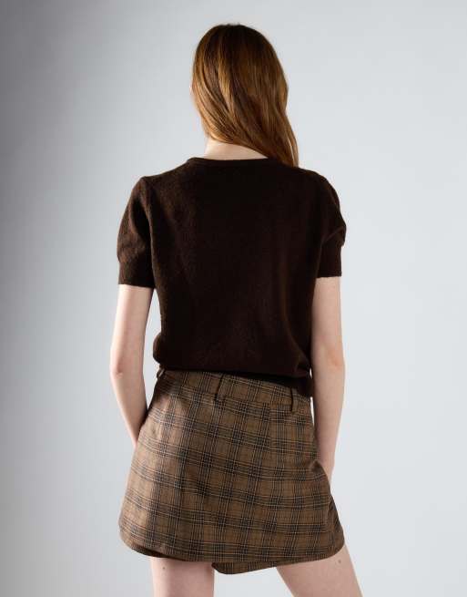 Glamorous Short-sleeve knit cardigan in khaki brown, 3 of 4