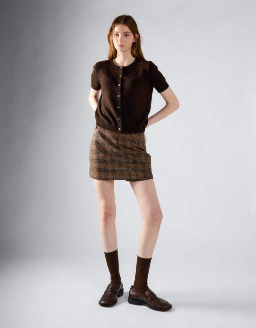 Glamorous Short-sleeve knit cardigan in khaki brown, 4 of 4