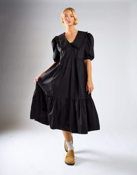 Glamorous Short sleeve midi dress in black