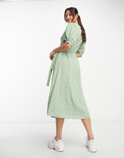 Green ditsy floral outlet midi dress