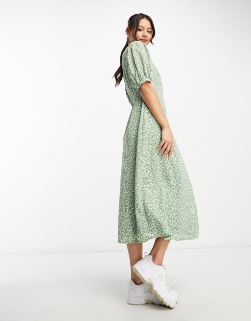 Glamorous short sleeve wrap midi dress in green micro floral | ASOS