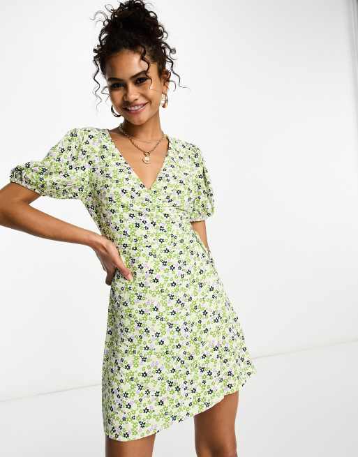 Green wrap outlet dress floral