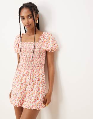 Glamorous Short sleeves playsuit in watercolour ditsy-Multi