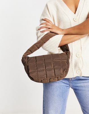Glamorous shoulder quilted bag in chocolate