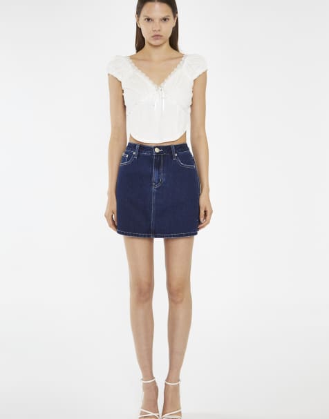 Glamorous Side split denim mini-skirt in indigo stonewash - view 1