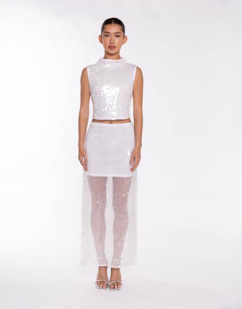 Glamorous Side-split midaxi-skirt in transparent sequin - view 1