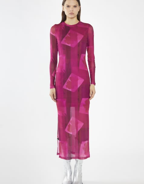 Glamorous Side split midi dress in pink block mesh - view 1