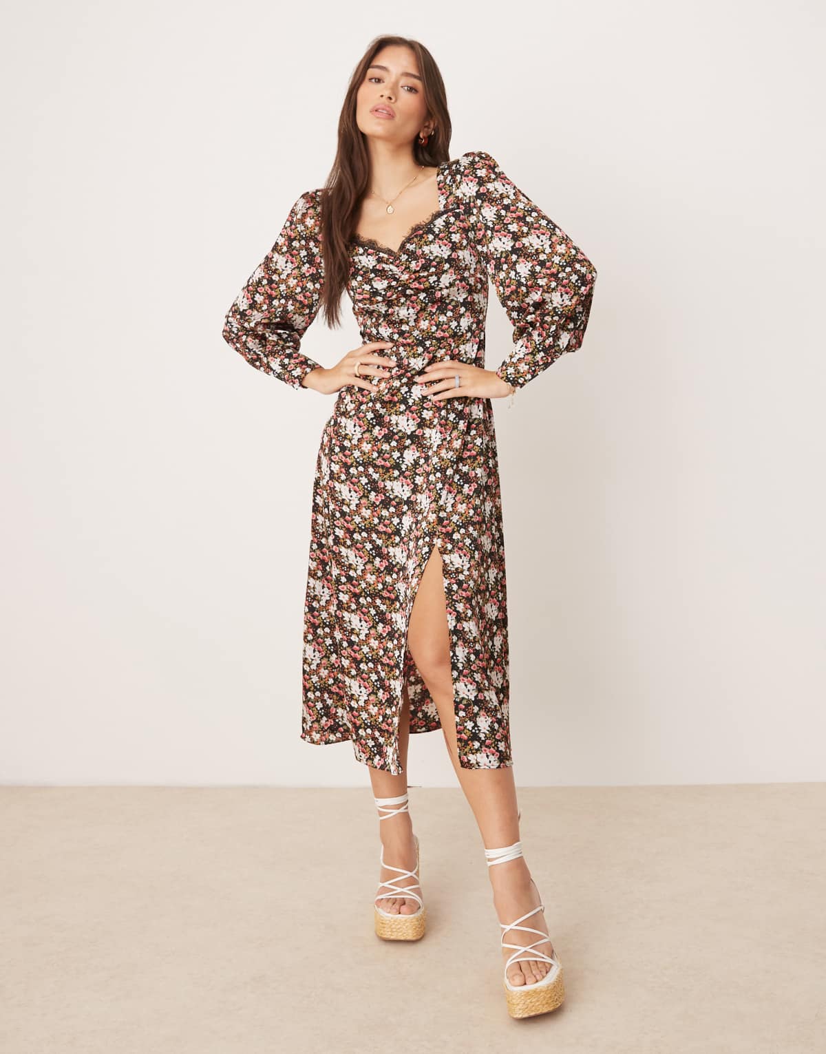 Glamorous Side split midi dress in winter ditsy floral
