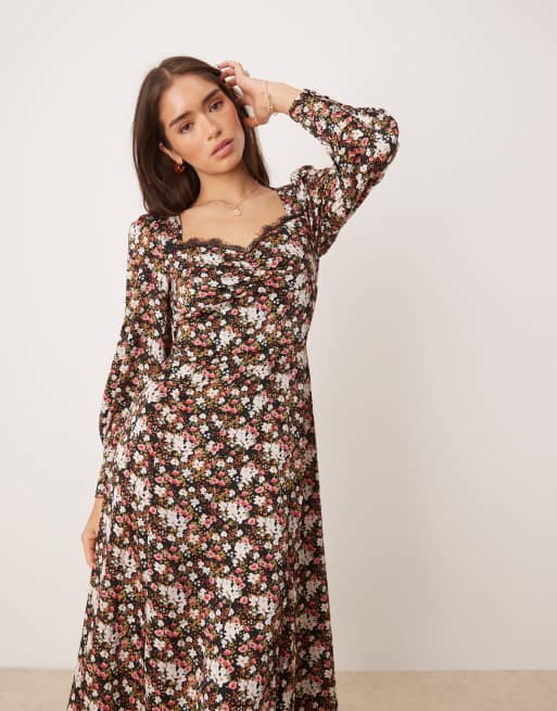 Glamorous Side split midi dress in winter ditsy floral, 2 of 4