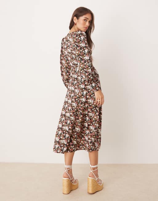 Glamorous Side split midi dress in winter ditsy floral, 3 of 4