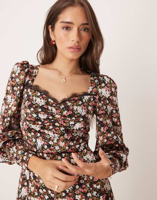 Glamorous Side split midi dress in winter ditsy floral, 4 of 4