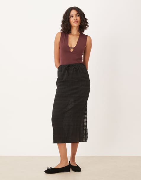 Glamorous Side split midi skirt in black check